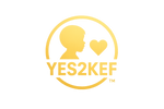 A modern, minimal circular logo with the text YES2KEF™ in bold clean letters, glowing golden gradient, with a small heart and child silhouette inside the circle. Bright, hopeful, charity-inspired design.